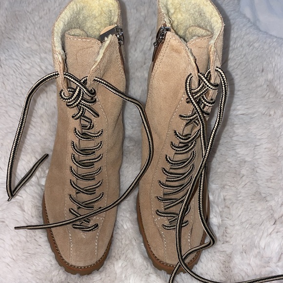 NEW Schutz Naina Suede Lace-Up Shearling Booties Boots 7.5 - Picture 4 of 9